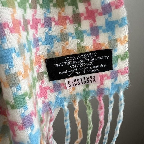 Merona Houndstooth Cream Colorful Woven Winter Scarf 48”x11” Fringed Germany - Picture 5 of 5